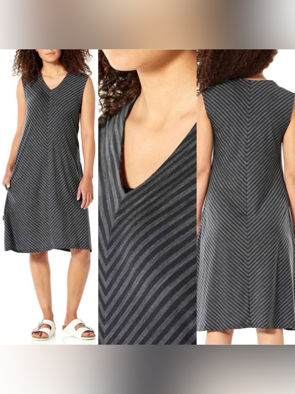 Icebreaker NWT Women Cool Lite Elowen V Neck Coral Striped Sleeveless Dress Med - Picture 2 of 14